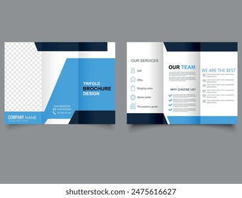 Blue modern trifold brochure. Flyer for printing. layout with blue
