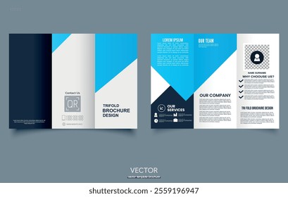 Blue modern trifold business brochure template. Print
