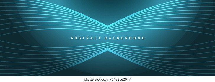 Blue modern vector abstract background. Geometric wide banner with circle shapes and neon lines.