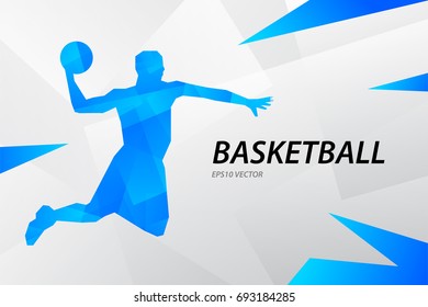 Blue modern vector graphic basketball player on abstract background