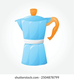 Blue Moka pot with orange plastic holder. Italian coffee maker. Espresso machine. Vector illustration EPS 10