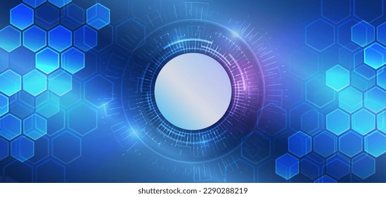 Blue molecular background for the presentation of health, medical or technical topics. Geometric background from hexagonal objects, lines, and shadows. Polygonal abstract composition.