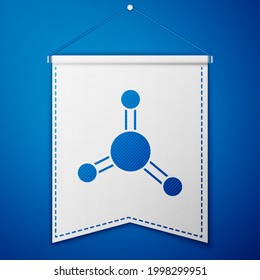 Blue Molecule icon isolated on blue background. Structure of molecules in chemistry, science teachers innovative educational poster. White pennant template. Vector