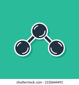 Blue Molecule icon isolated on green background. Structure of molecules in chemistry, science teachers innovative educational poster.  Vector