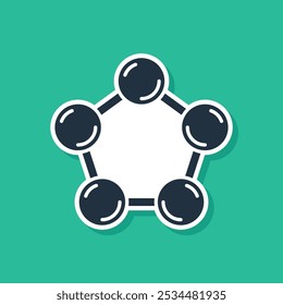 Blue Molecule icon isolated on green background. Structure of molecules in chemistry, science teachers innovative educational poster.  Vector