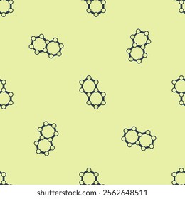 Blue Molecule icon isolated seamless pattern on yellow background. Structure of molecules in chemistry, science teachers innovative educational poster.  Vector