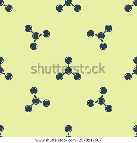 Blue Molecule icon isolated seamless pattern on yellow background. Structure of molecules in chemistry, science teachers innovative educational poster.  Vector