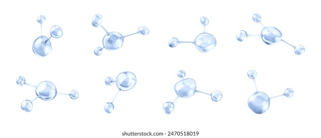 Blue molecules with biological and chemical concept. Collagen or serum molecules. Сoncept skin care cosmetics solution. Vector 3d illustration