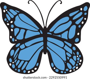 Blue Monarch Butterfly Layered Illustration