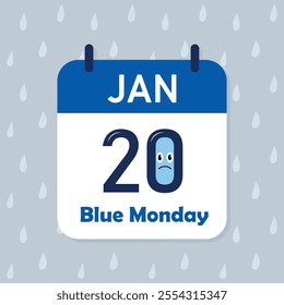 Blue Monday 2025 calendar date January 20, the most depressing day of the year, vector illustration