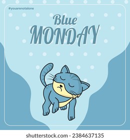 Gato solo del lunes azul caminando
