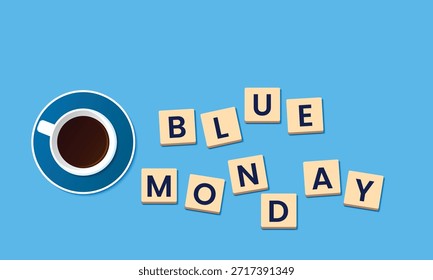 Blaues Montag-Hintergrunddesign. Blue Monday Grußkonzept Banner. Vektorgrafik