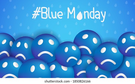 Blue Monday Background With Sad Ball Character