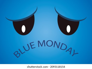 Blue monday background with sad face.
