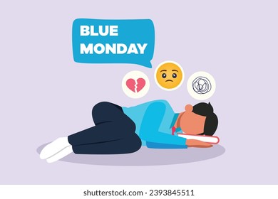 Blue Monday concept. Colored flat vector illustration isolated.