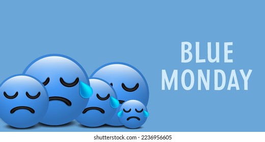 blue monday concept design with blue sad expression emoticon 