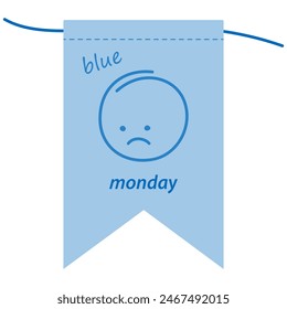 Blue Monday Concept Tag with Sad Face Emoticon on a holiday flag background Motivation design idea