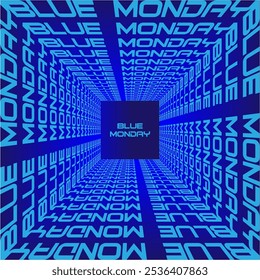 Blue monday denim text in blue