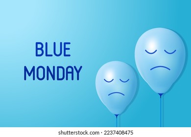 blue monday design background illustration with blue balloons sad expression. vector design illustration background banner