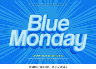 Estilo de fuente 3d de texto editable de lunes azul