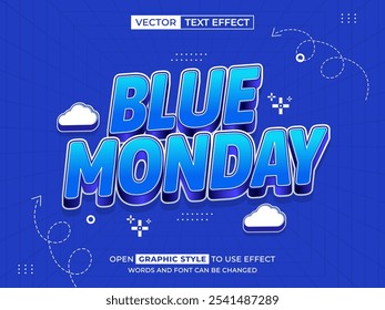 blue monday editable text, font effect, 3d text for title