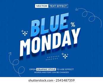 blue monday editable text, font effect, 3d text for title