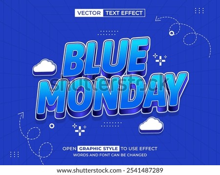 blue monday editable text, font effect, 3d text for title
