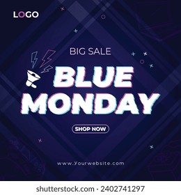 
Blue monday glitch effect colored text background template