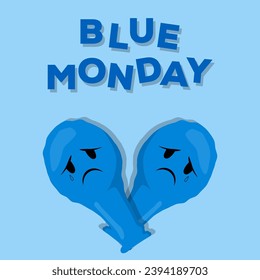 blue monday illustration in flat design style with balloon deflated