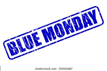 Blue monday red stamp text on white