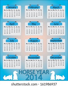 Blue monday start calendar vector with horse figures. Blue calendar vector with chess horse figures. Easy to edit vector illustration.