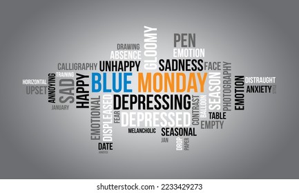 Fondo de la nube de palabras del lunes azul. Concienciación sobre la salud mental Concepto de diseño de ilustraciones de vectores.