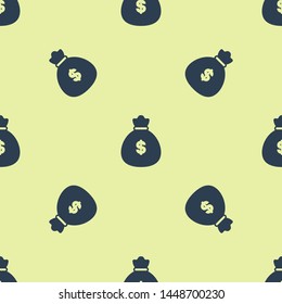 Blue Money bag icon isolated seamless pattern on white background. Dollar or USD symbol. Cash Banking currency sign.   Vector Illustration
