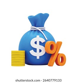 Blue money bag with white dollar sign finance and wealth vector illustration