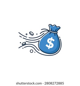 Blue money bag with white dollar