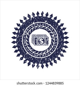 Blue money icon inside rubber seal