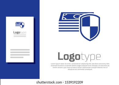 Blue Money Protection Icon Isolated On White Background. Financial Security, Bank Account Protection, Fraud Prevention, Secure Money Transaction. Logo Design Template Element. Vector Illustration