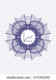 Blue money style emblem or rosette with chart icon inside
