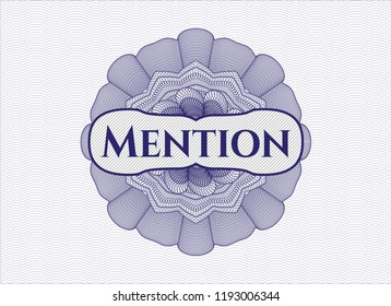 Blue money style emblem or rosette with text Mention inside