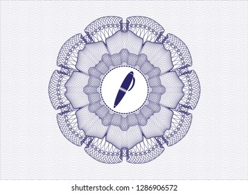 Blue money style emblem or rosette with pen icon inside