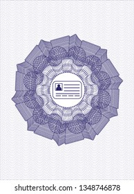 Blue money style emblem or rosette with identification card icon inside