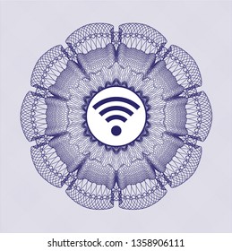 Blue money style emblem or rosette with wifi signal icon inside