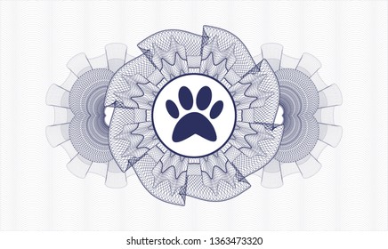 Blue money style emblem or rosette with paw icon inside