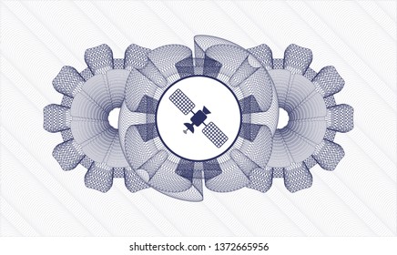 Blue money style emblem or rosette with satelite icon inside