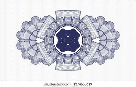 Blue money style emblem or rosette with four leaf clover icon inside