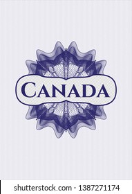Blue money style emblem or rosette with text Canada inside