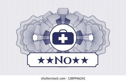 Blue money style emblem or rosette with medical briefcase icon and No text inside