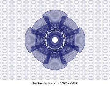 Blue money style emblem or rosette. Vector Illustration. Detailed.