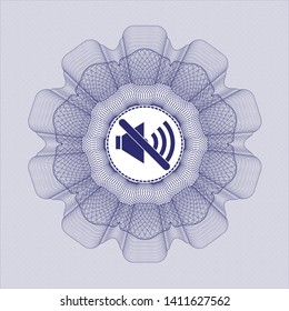 Blue money style emblem or rosette with mute icon inside