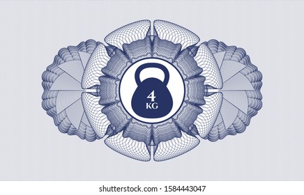 Blue money style emblem or rosette with 4kg kettlebell icon inside